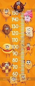 Cartoon cookies and desserts on kids height chart - vector image