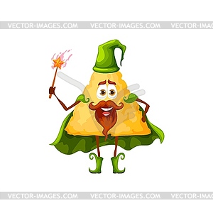 Cartoon Mexican nachos wizard magician character - royalty-free vector image