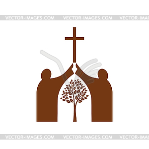 Christianity religion icon spirituals hold cross - vector image