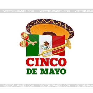 Cinco de Mayo holiday music and sombrero hat - vector clipart