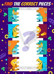 Find correct piece of cartoon robots kids game - vector clipart