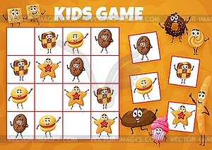 Cartoon cookies, bakery and desserts sudoku game - vector clip art