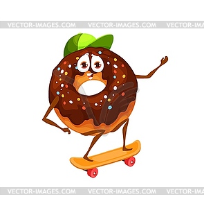 Cartoon donut personage on skateboard funny sweets - vector clipart