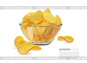 Хрустящий рябь картофель чипсы в стакане миске реклама дизайн - векторный клипарт Royalty-Free