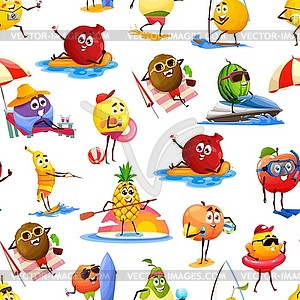 Cheerful fruits summer vacation seamless pattern - vector clip art