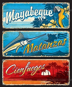 Mayabeque, Matanzas, Cienfuegos Cuban region signs - vector image