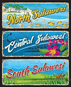 South, North and Central Sulawesi retro plates - stock vector clipart