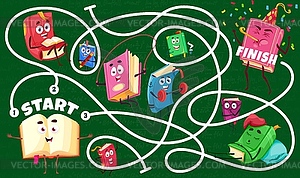 Labyrinth maze with books and textbooks characters - vector clip art