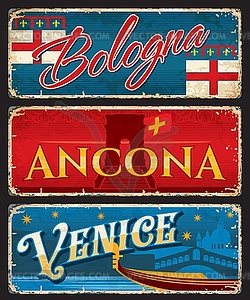 Bologna, Ancona and Venice italian travel plates - royalty-free vector image