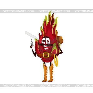 Cartoon dragon fruit cowboy character, ranger - vector clipart