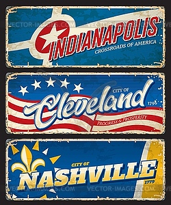 Cleveland, Indianapolis and Nashville city plate - vector clipart