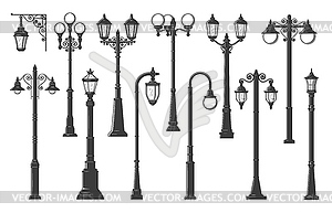 Streetlight streetlamps, lamppost street lanterns - vector clip art