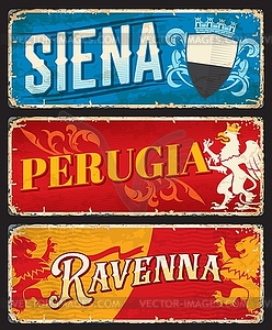 Siena, Perugia and Ravenna italian travel stickers - vector EPS clipart