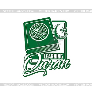 Quran learning icon, holy book of Islam religion - stock vector clipart