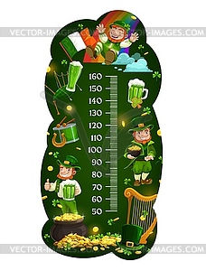 Kids height chart, funny leprechauns with gold - vector clipart