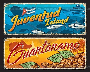 Исла де ла Ювентуд, Гуантанамо Кубинский регион знаки - векторный клипарт