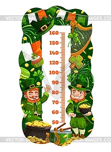 Kids height chart, cartoon leprechauns and gold - vector EPS clipart