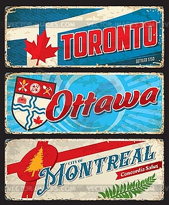 Toronto, Ottawa, Montreal canadian city plates - vector image