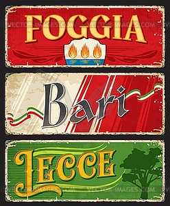 Foggia, Bari and Lecce italian cities stickers - vector image