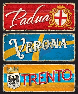 Padua, Verona and Trento italian cities stickers - vector image