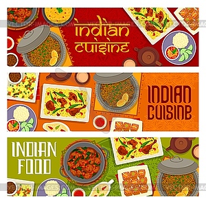 Indian food dishes, restaurant menu banners - vector image