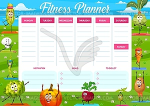 Weekly fitness planner schedule, cartoon vegetable - vector clipart