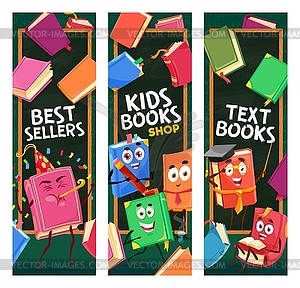 Bestsellers, kids books and textbooks personages - vector image