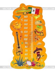 Kids height chart, growth meter mexican holidays - vector clipart