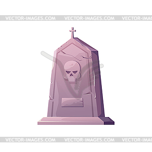 Gravestone, cartoon tombstone with skull and cross - vector image