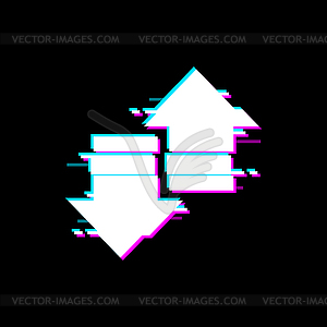 Pointer cursor up down arrow with glitched effect - vector clipart
