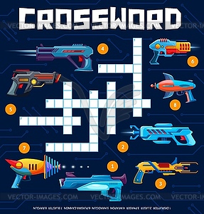 Blaster and handgun weapon kids toy crossword game - vector image