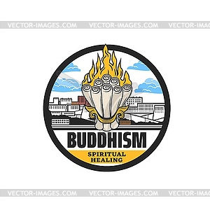 Buddhism icon, Buddha spiritual healing - vector image