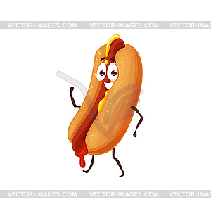 Cartoon fast food hotdog character, sausage - stock vector clipart