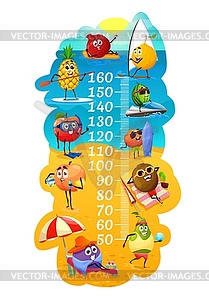 Kids height chart with fruits on summer beach - vector clipart