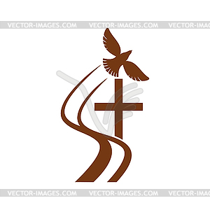 Christianity religion icon dove above cross - vector clipart