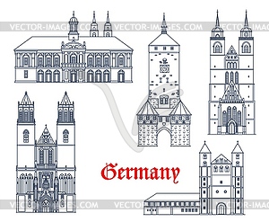 Germany architecture buildings Magdeburg, Naumburg - vector clip art