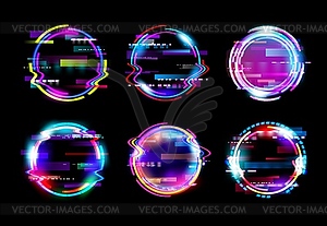 Abstract neon glow circle glitch frames - vector clipart