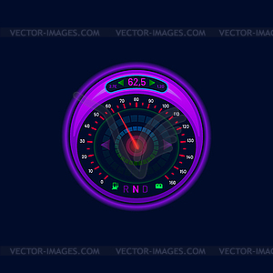 Futuristic car speedometer or gauge dial, neon LED - vector clipart