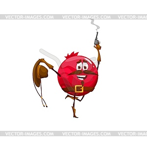 Cartoon cranberry cowboy personage with hat, gun - vector EPS clipart