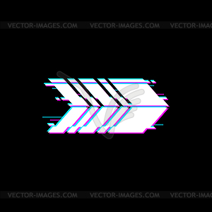 Arrow pointer with glitch effect points right way - vector image