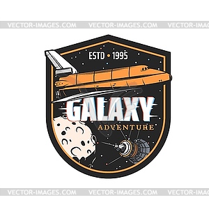 Space shuttle in galaxy emblem spacecraft - vector clip art