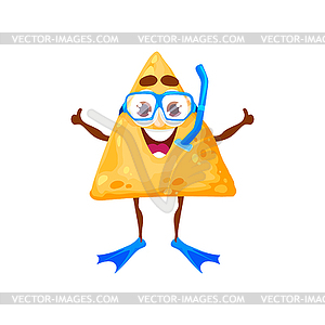 Happy nachos in diving mask character - vector clipart