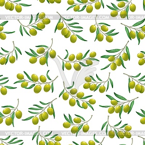 Green olives branch seamless pattern - vector clipart