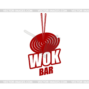 Wok pan icon, Chinese and Japanese cuisine noodles - vector clipart