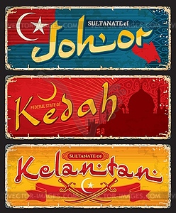 Malaysian regions travel stickers and plates - vector image