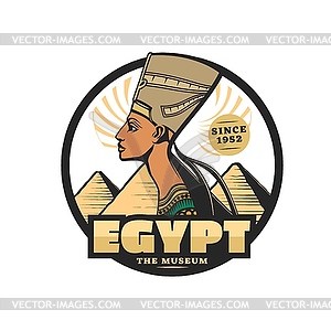 Egyptian museum, Nefertiti and pharaoh pyramids - vector clip art