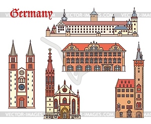 Germany architecture, Wurzburg travel landmarks - vector clip art