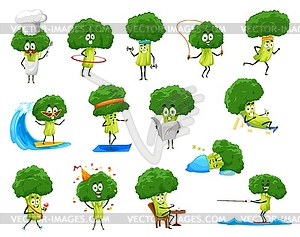 Cartoon funny broccoli vegetable characters set - vector clipart