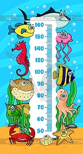 Kids height chart, underwater sea animals, fish - vector clipart / vector image