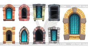 Cartoon arabic and medieval windows of castle - vector clip art